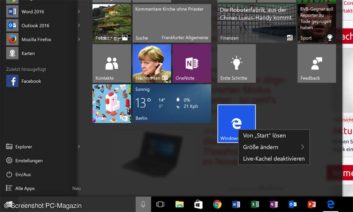 Microsoft Edge: Seiten im Startmenü