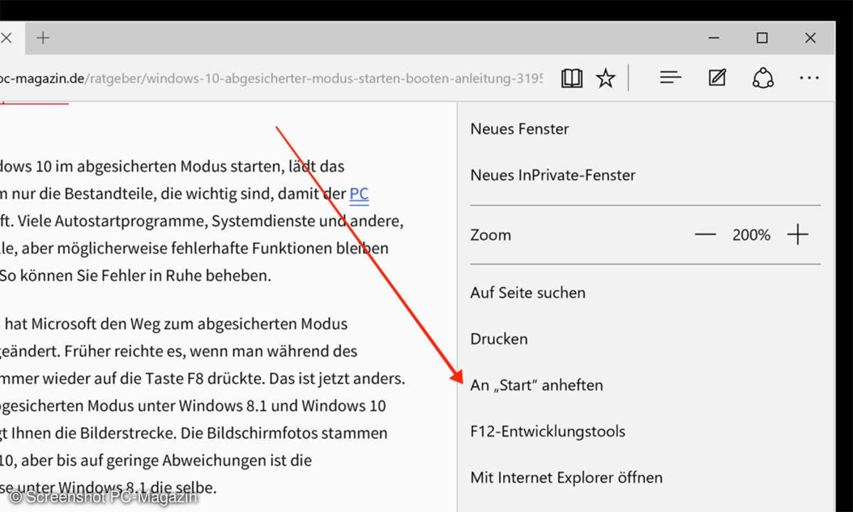 Microsoft Edge: Seiten im Startmenü