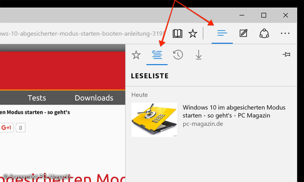 Microsoft Edge: Leseliste