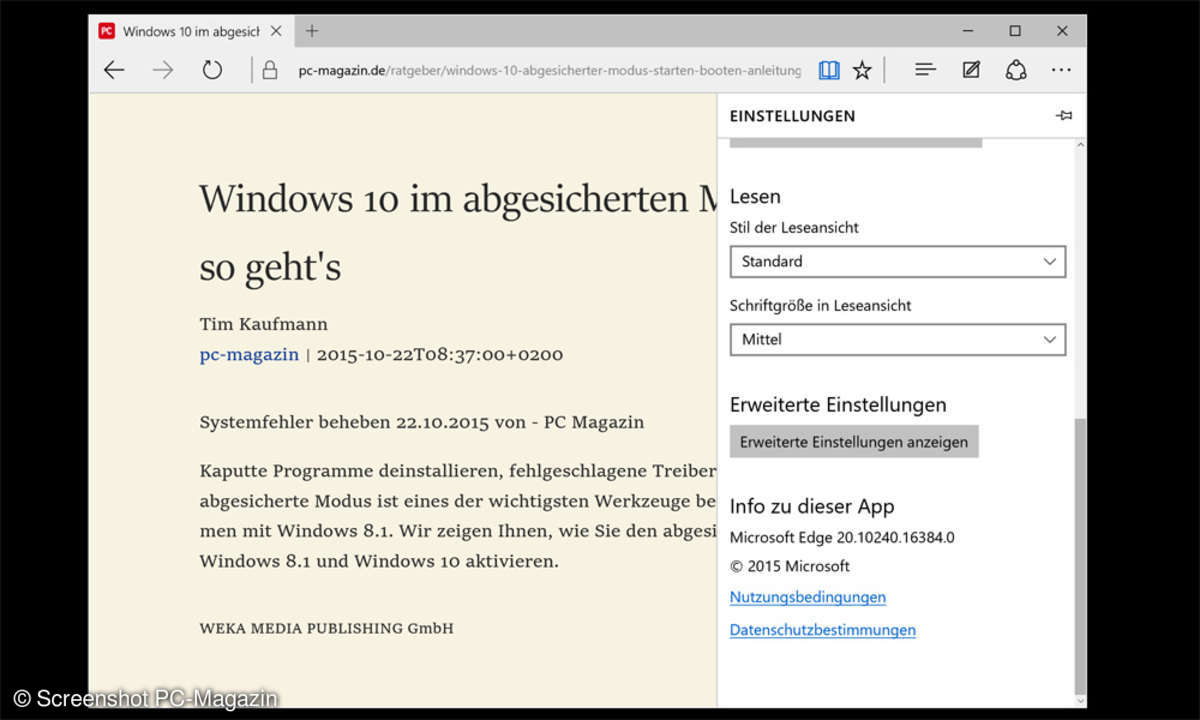 Microsoft Edge Leseansicht