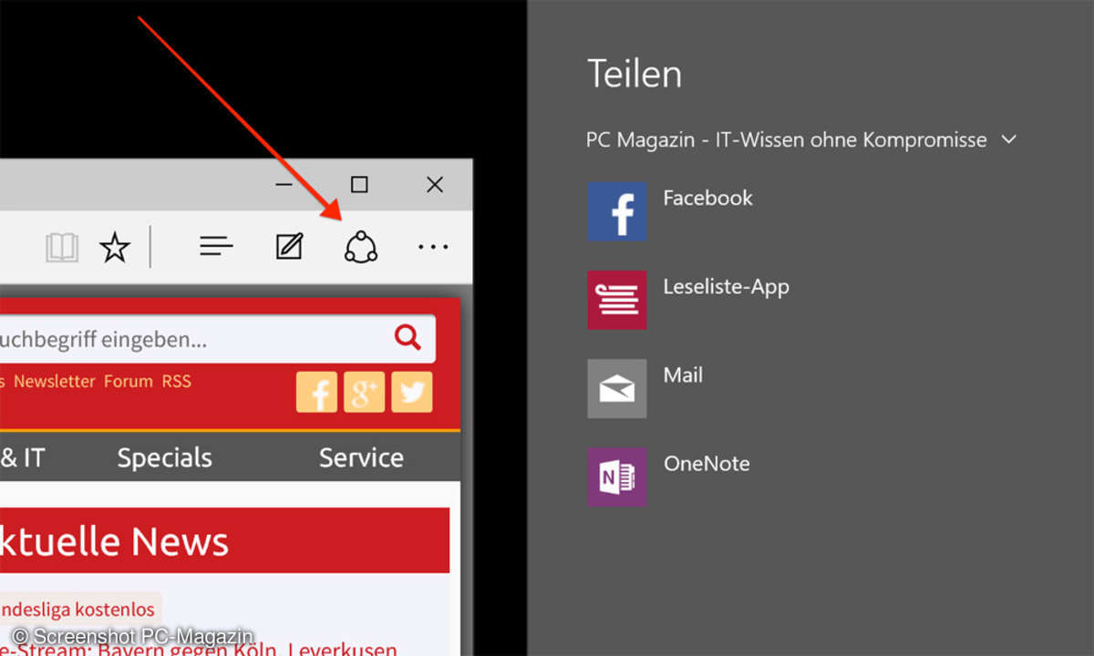 Microsoft Edge: Seite teilen