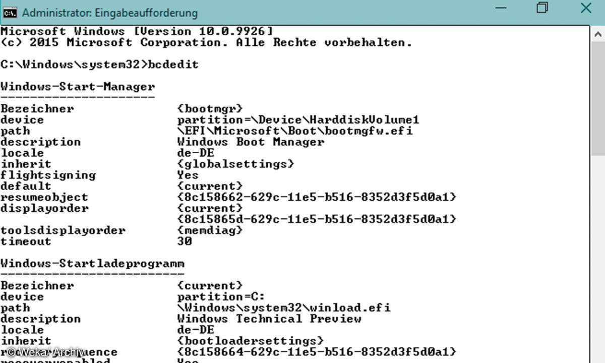 Screenshot bcdedit