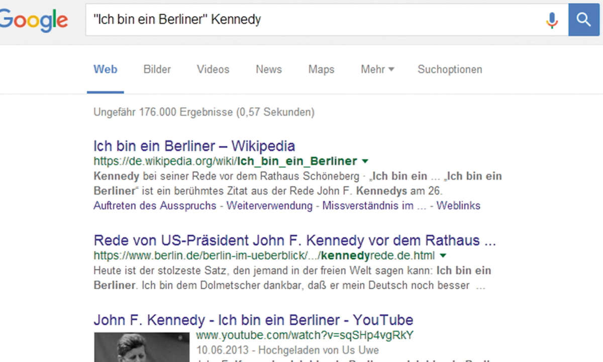 Google Suchoptionen mit Sätzen