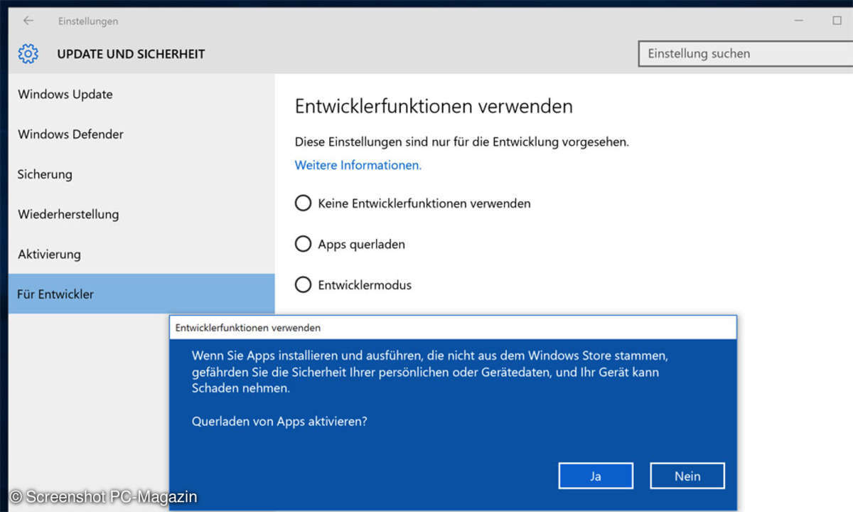 Windows 10 Sideloading für Universal Apps