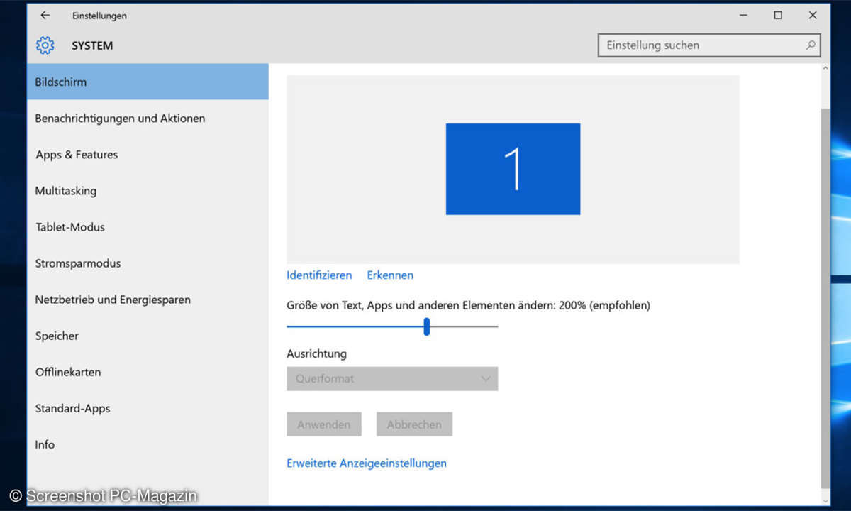 Windows 10 - Größenanpassungen auf verschiedenen Displays