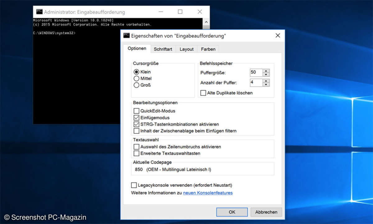 Windows 10 -Tastenkürzel in der Kommandozeile