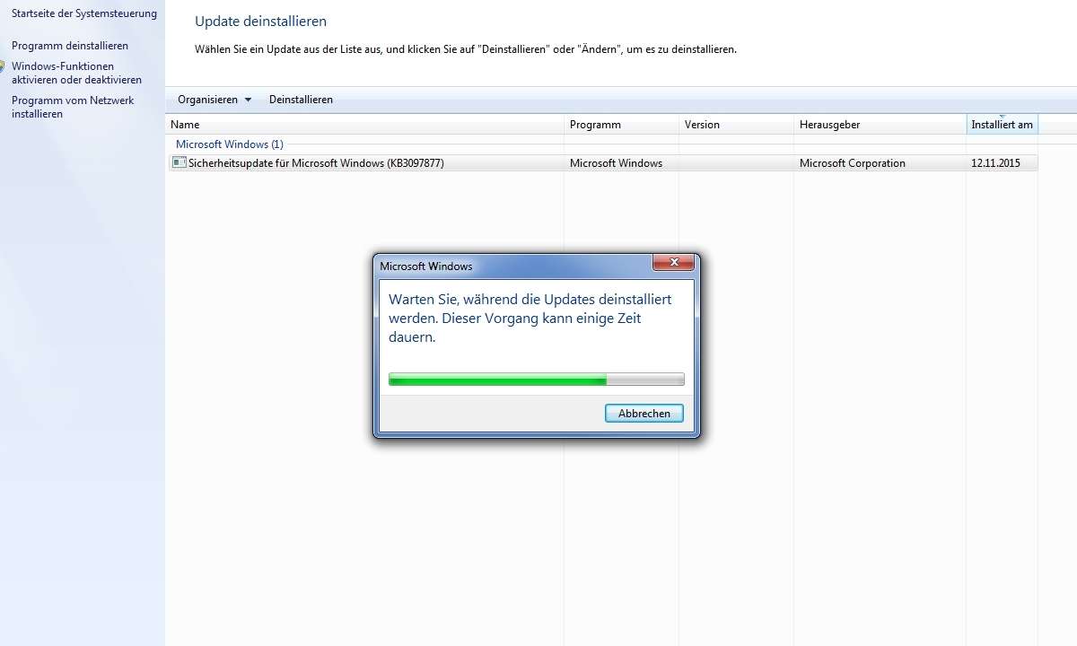 Windows Update: KB3097877 deinstallieren
