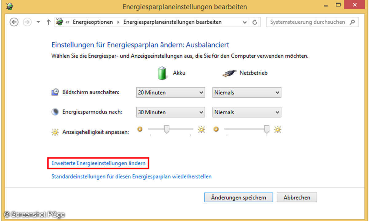 Windows Energiesparplan