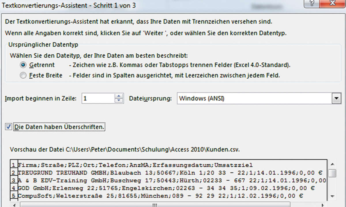 Screenshot: Textkonvertierungs-Assistent