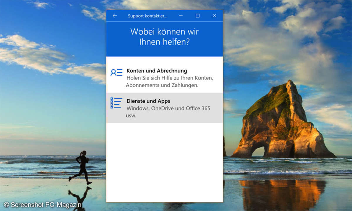 Windows 10 Dienste und Apps Option
