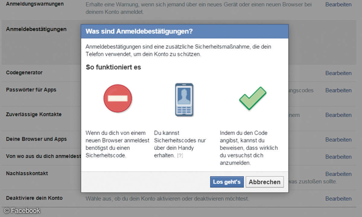 Facebook Zwei-Faktor-Authentifizierung