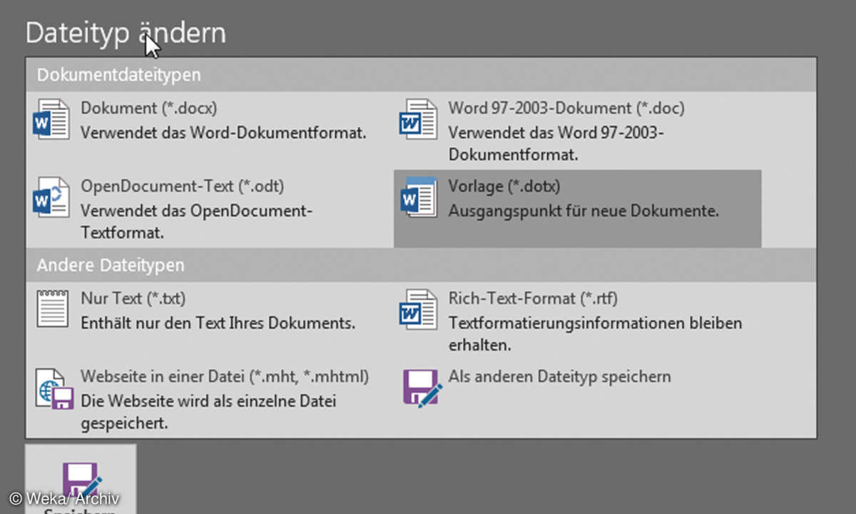 Screenshot: Speichern als Vorlage