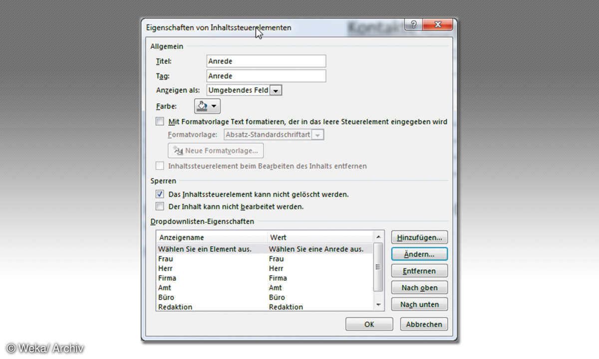 Screenshot Kombinationsfeld