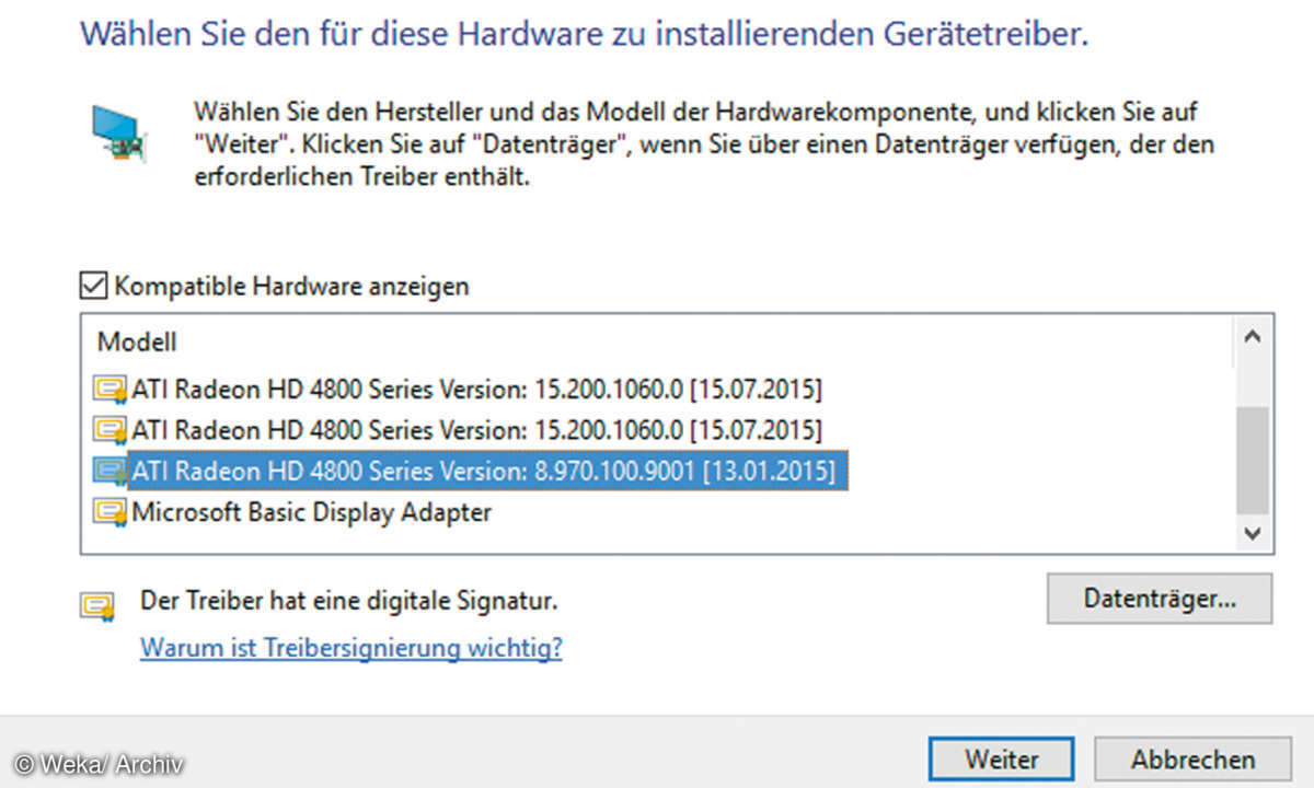 Screenshot: Treiber