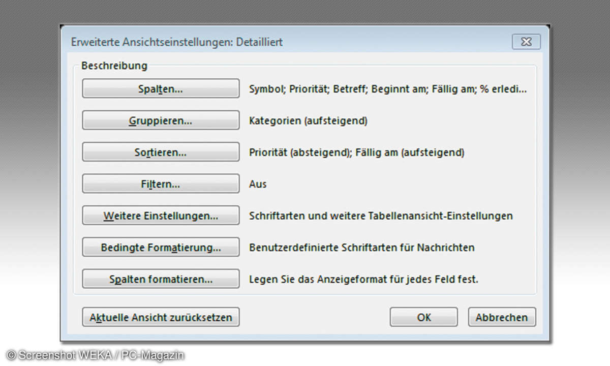 Outlook Ansichten