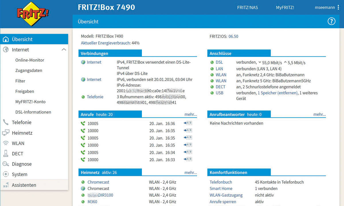 Aufmacher Fritz!Box 7490 GUI Übersicht