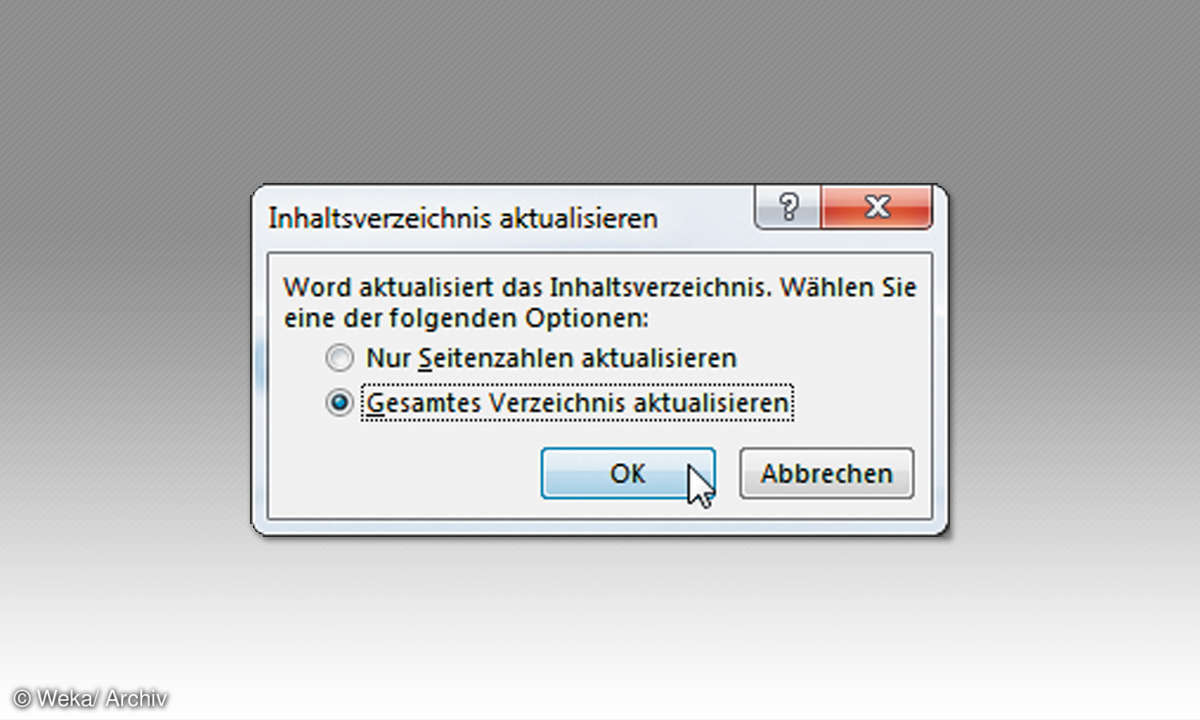 Screenshot: Inhaltsverzeichnis aktualisieren