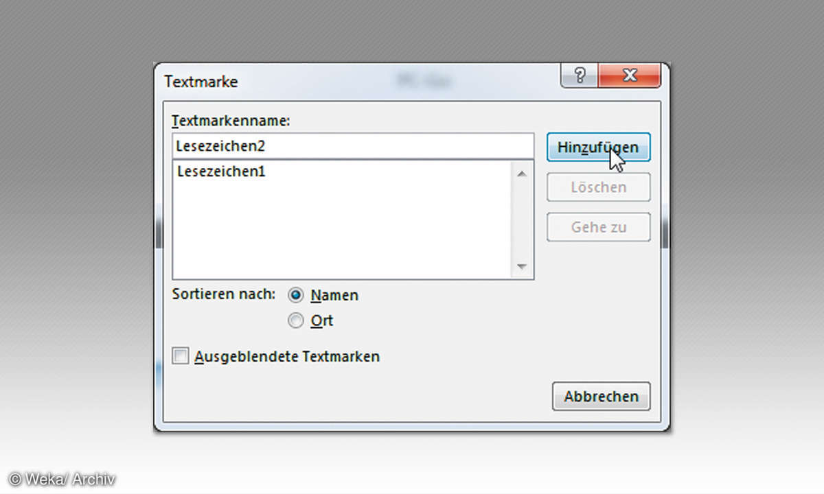 Screenshot: Textmarke