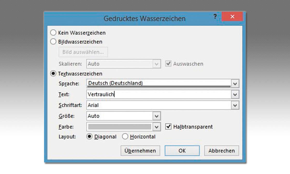 In Word Wasserzeichen einfügen