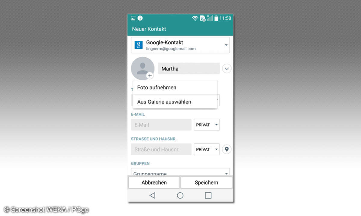 Android Smartphone Kontakte einrichten