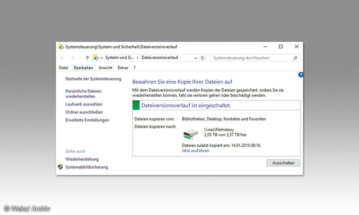 Screenshot: Dateiversionverlauf