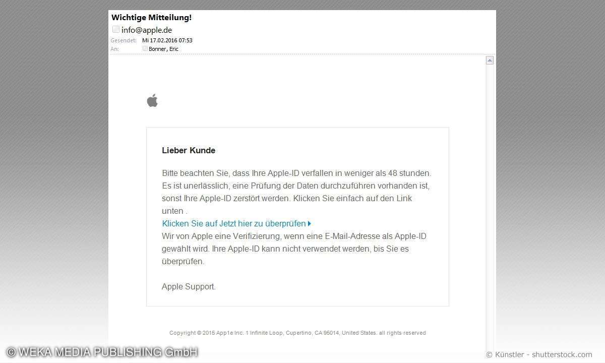 Apple-Phishing: Spam Mail
