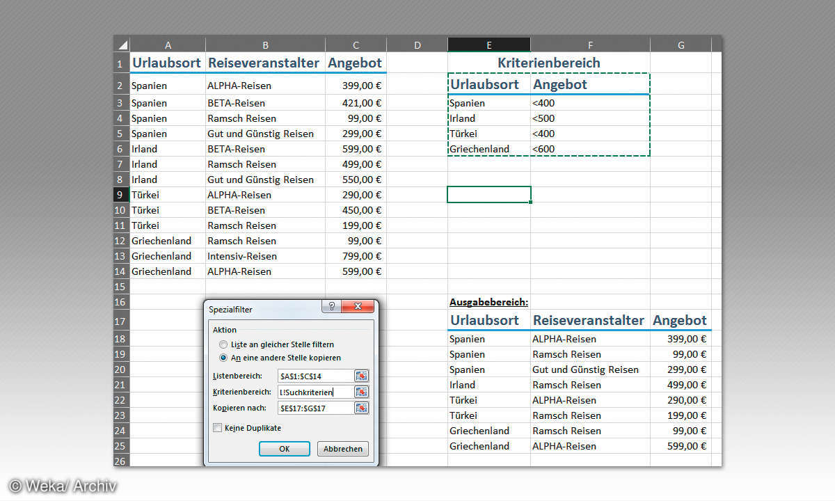 Screenshot: Spezialfilter