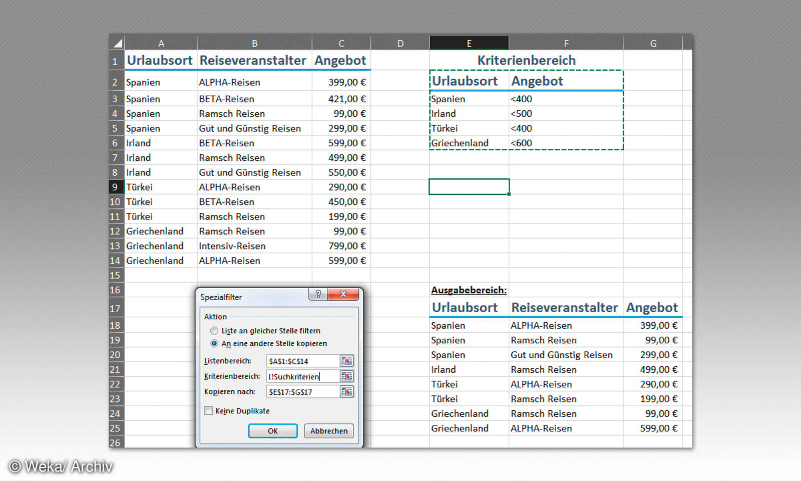 Excel Spezialfilter mit mehreren Kriterien erstellen connectliving