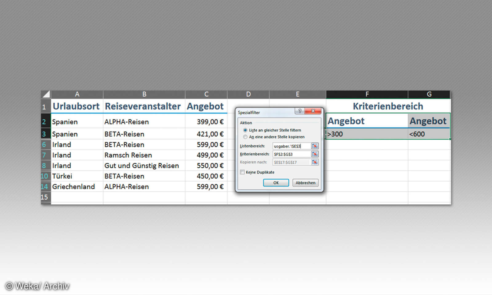 Excel Spezialfilter mit mehreren Kriterien erstellen connectliving