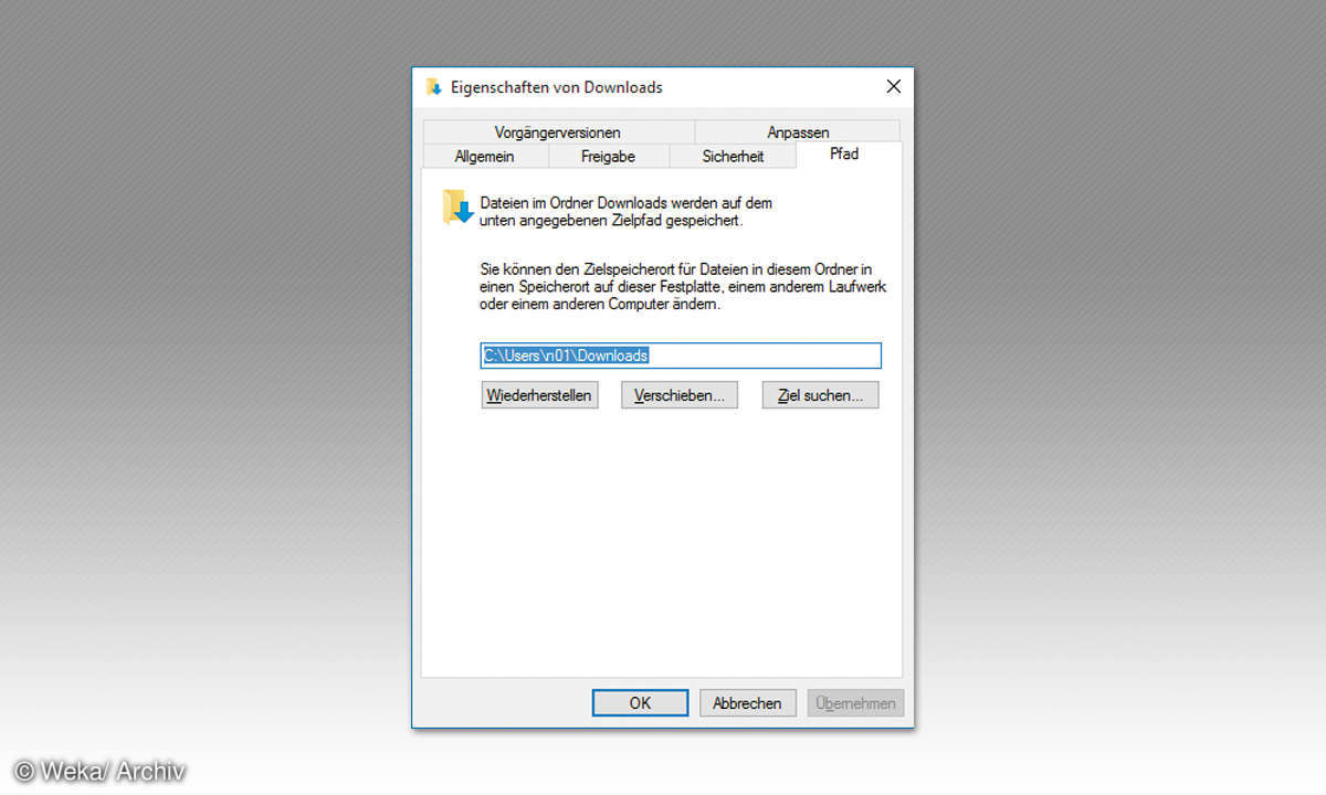 Screenshot: Eigenschaften Downloads