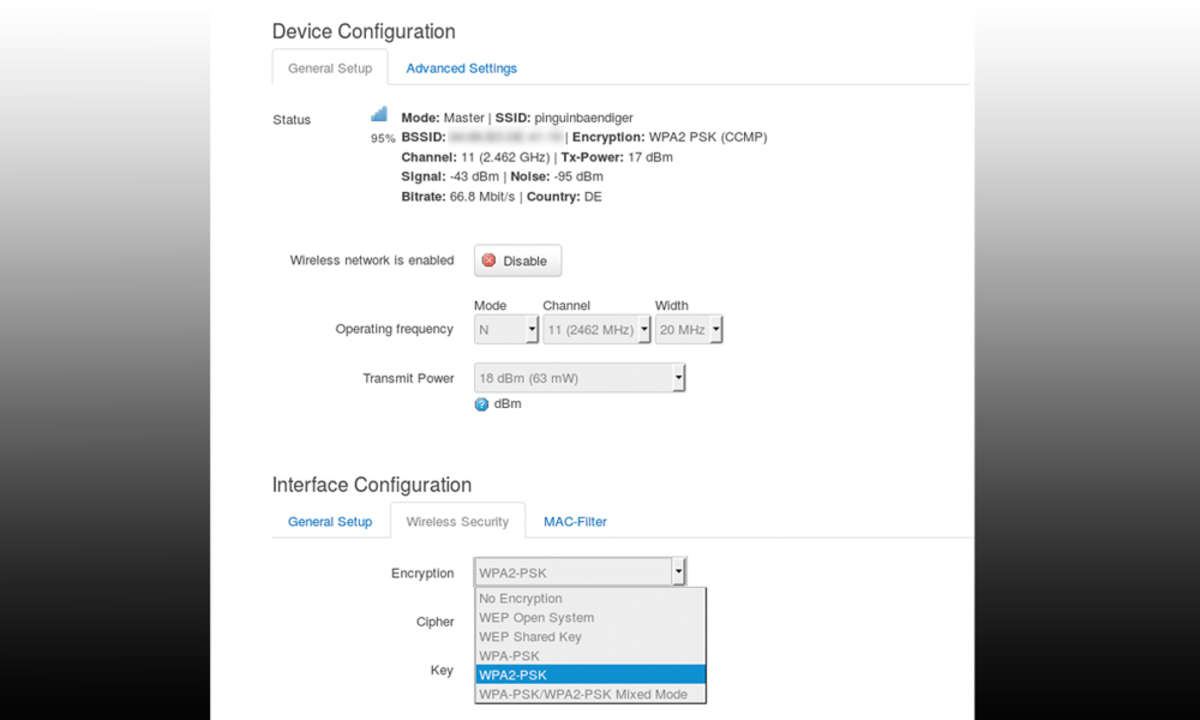 Screenshot WPA2/PSK