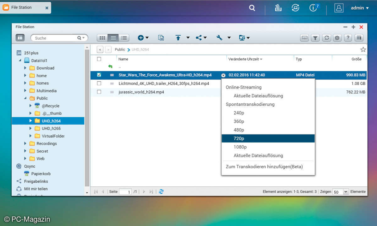 Browser-Oberflächen-Transkodierung mit Qnaps TS 251