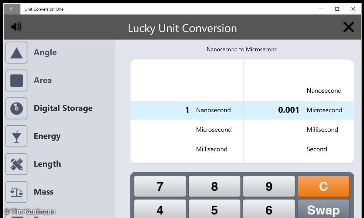 Screenshot: Unit Conversion One