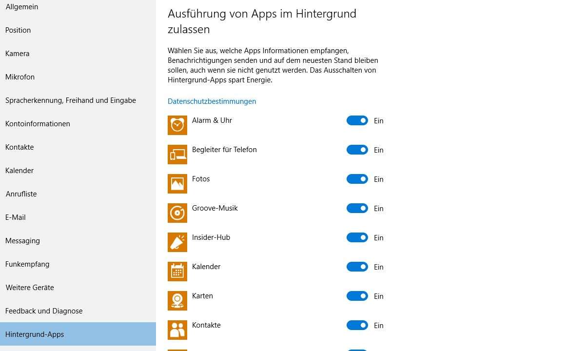 Windows schneller machen: Hintergrund-Apps.