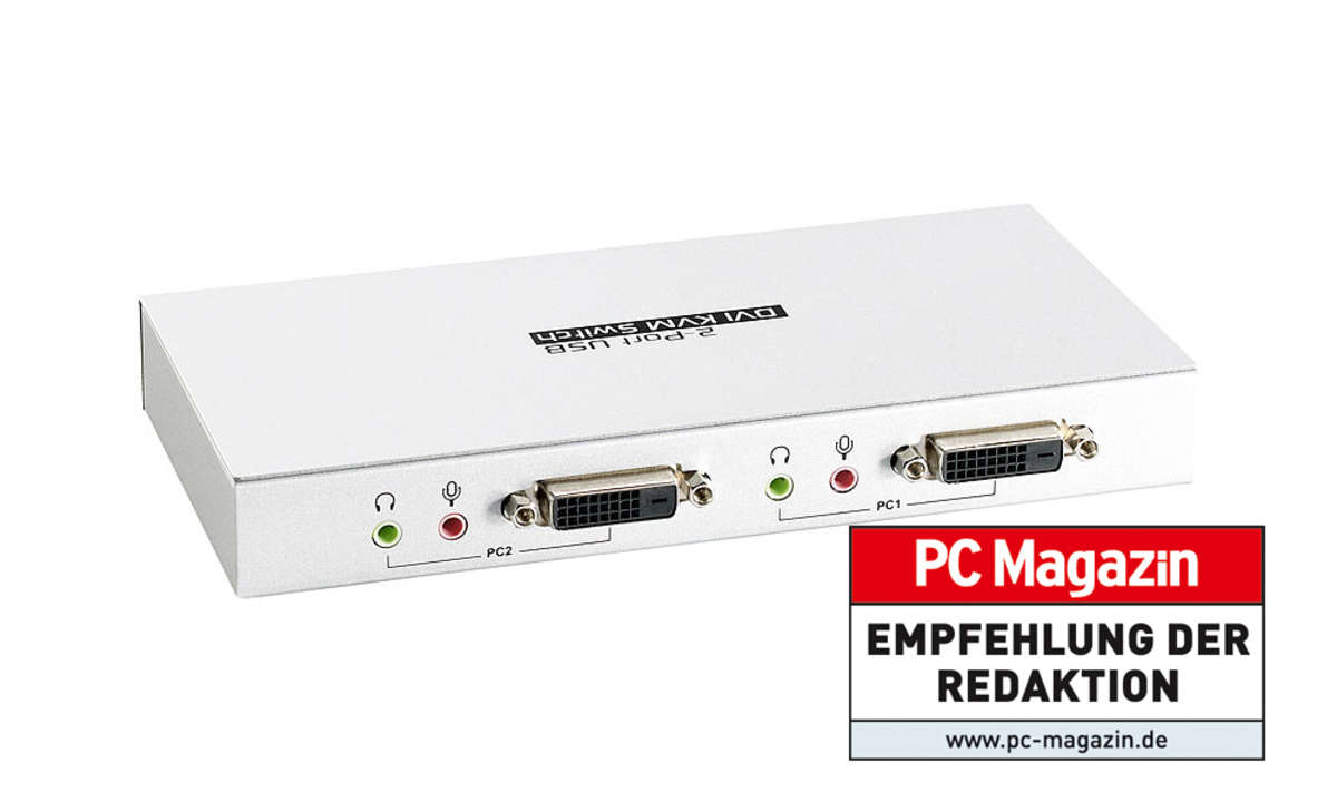 Xystec KVM-Switch USB/DVI/Audio für 2 PCs inkl. Anschluss-Kabel