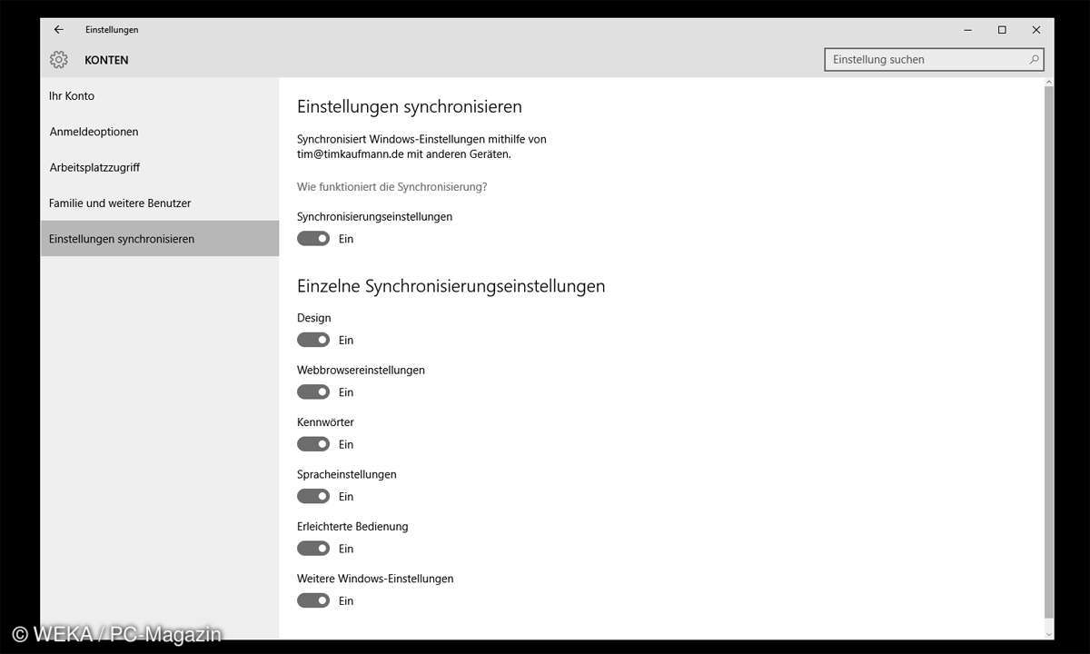 Einstellungen synchronisieren