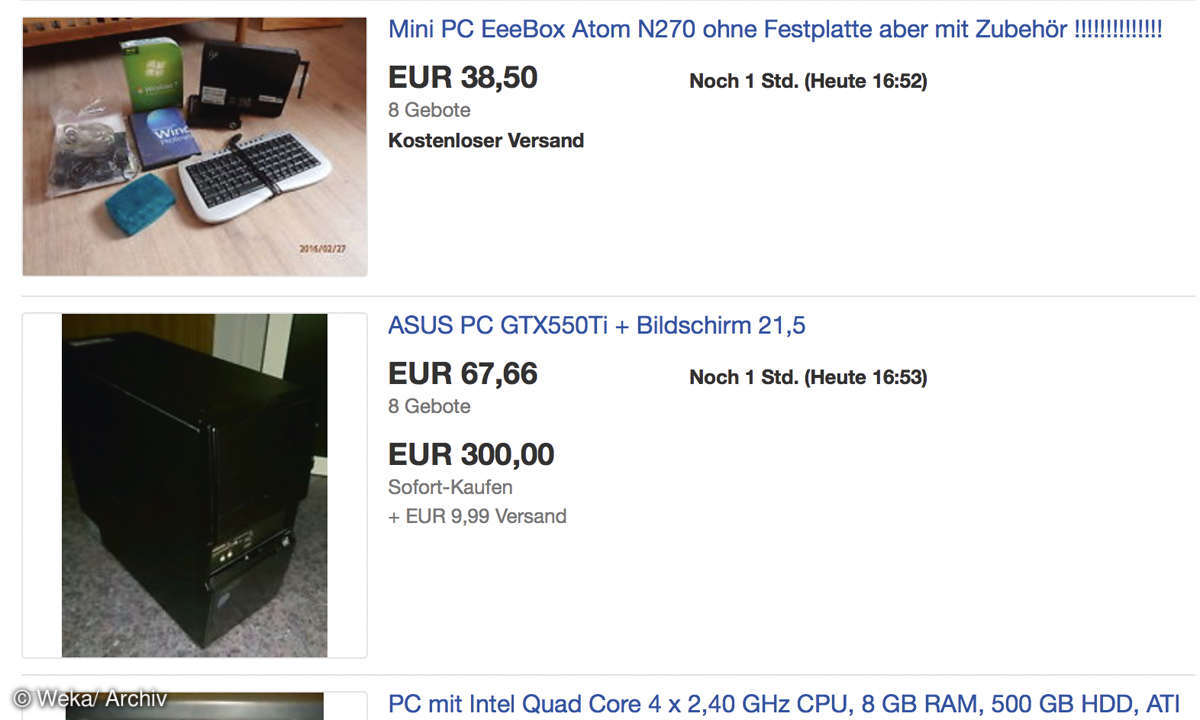 Screenshot: Gebrauchte Rechner