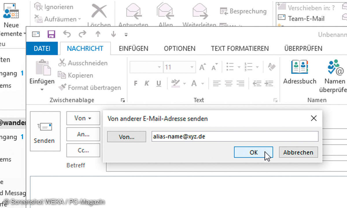 Outlook Aliase bestimmen