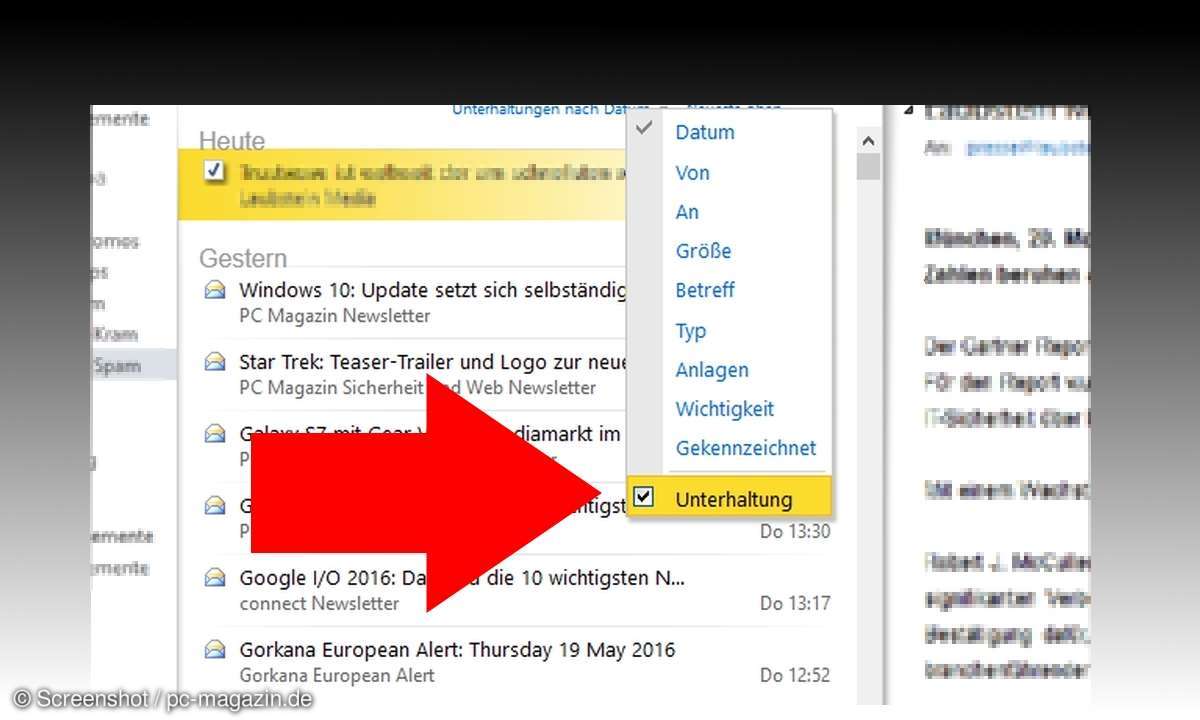 Outlook Web App: Unternhaltungsansicht deaktivieren