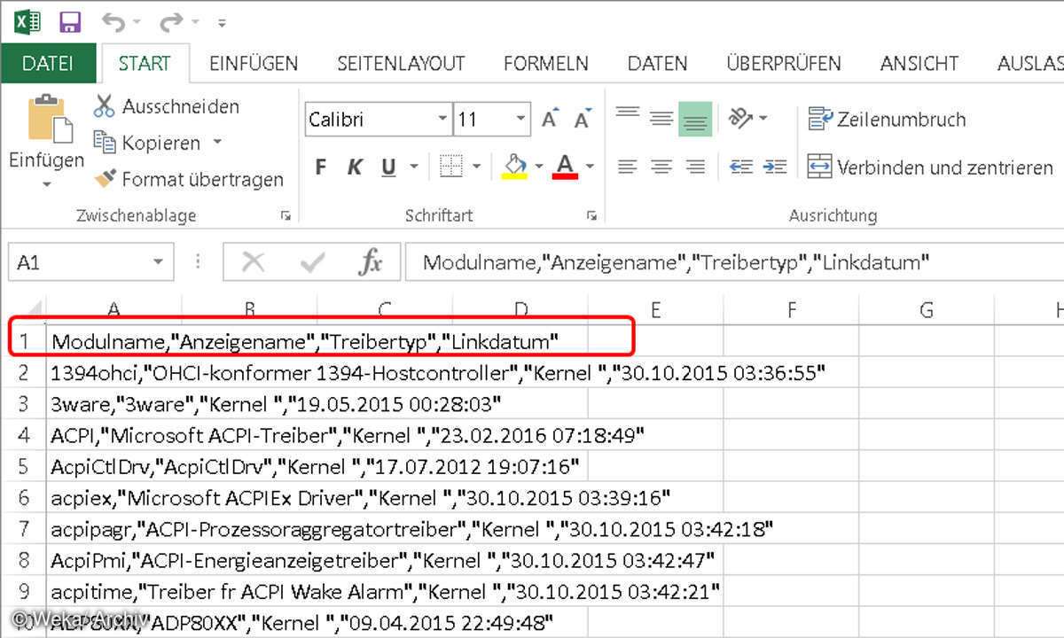 Screenshot: Excel