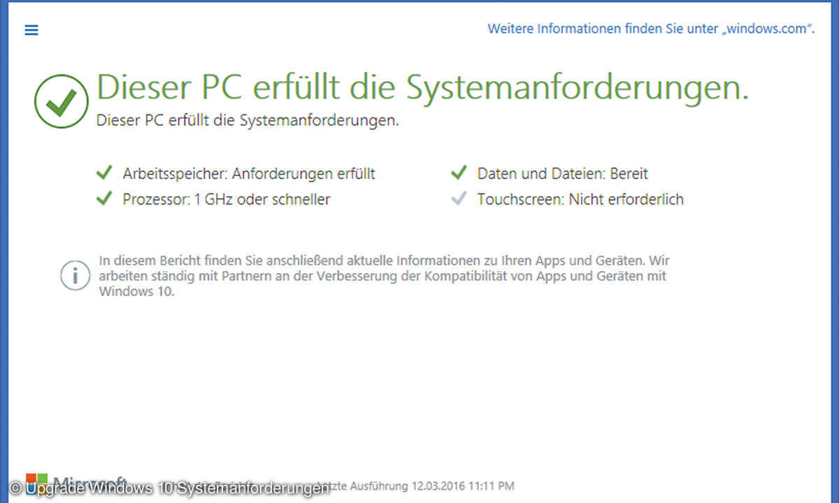 Upgrade Windows 10 Systemanforderungen