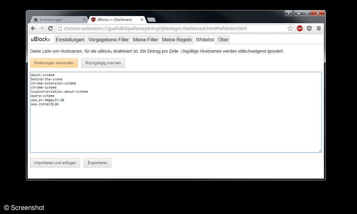 uBlock Origin: Whitelist in Chrome