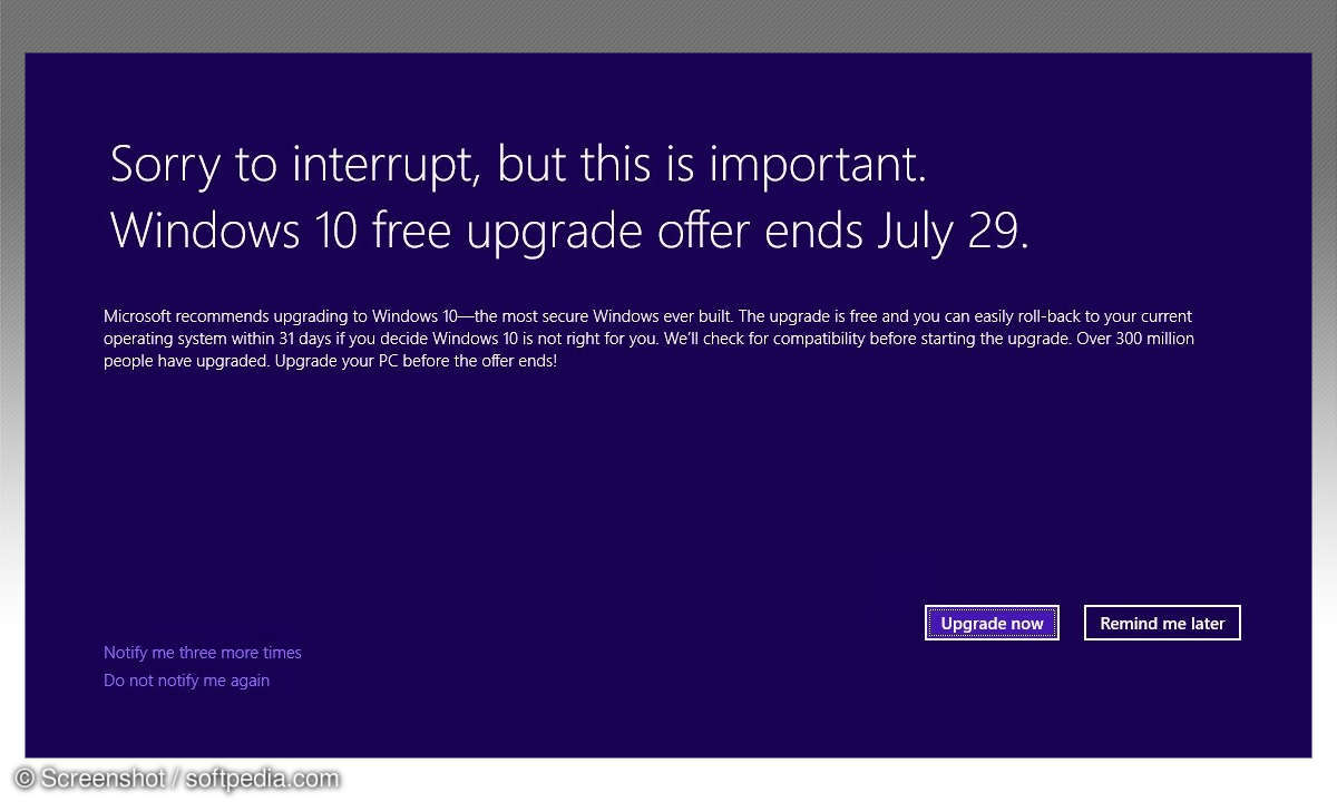Windows 10: Update-Hinweis als Vollbild