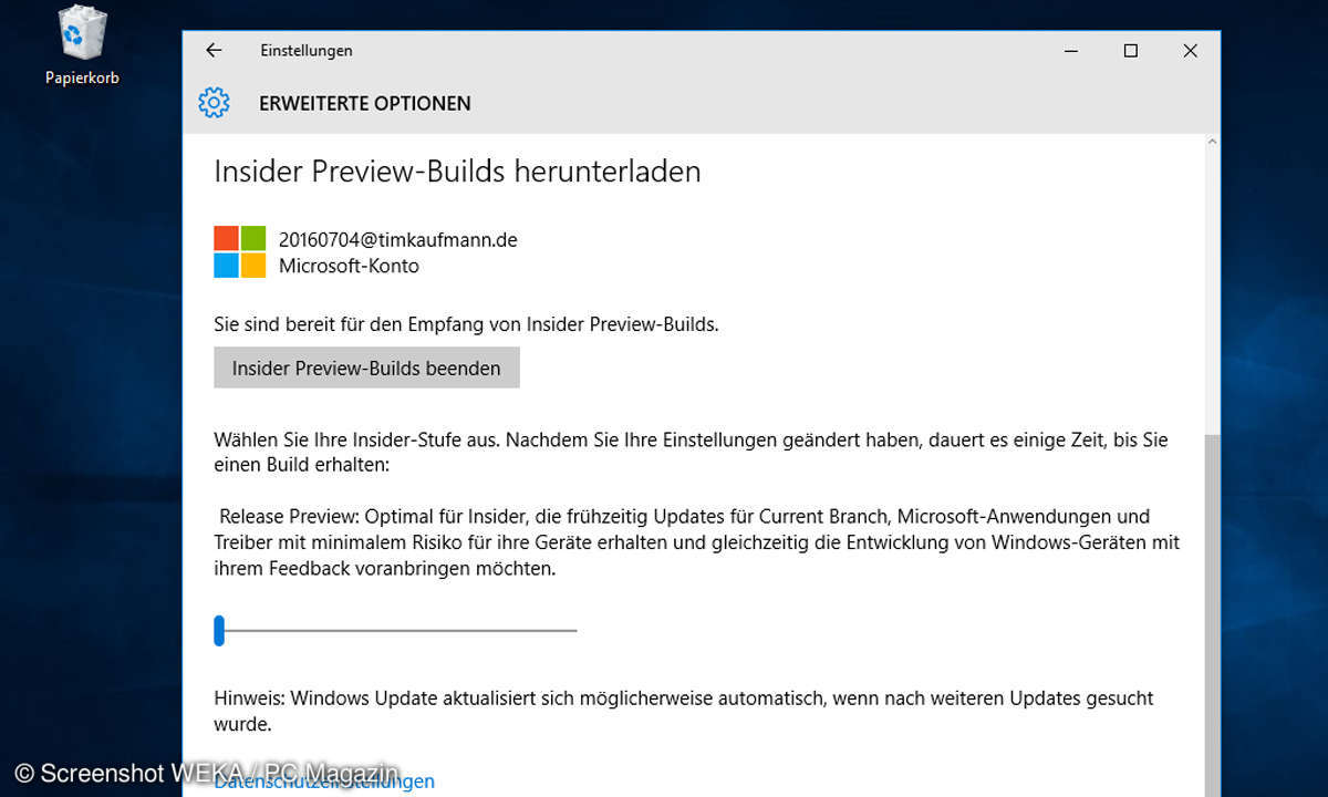 Windows 10 Insider Preview-Builds herunterladen