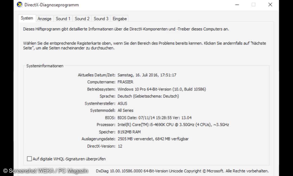 Microsoft DirectX Diagnoseprogramm