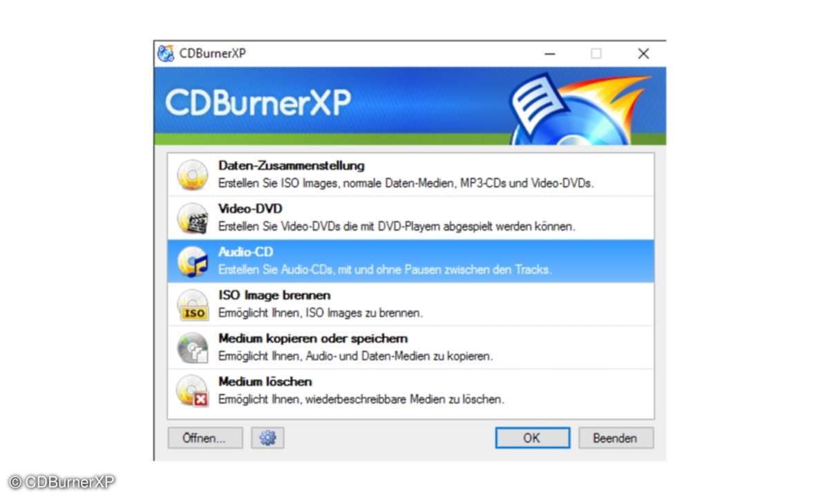 CDBurnerXP Hauptmenü