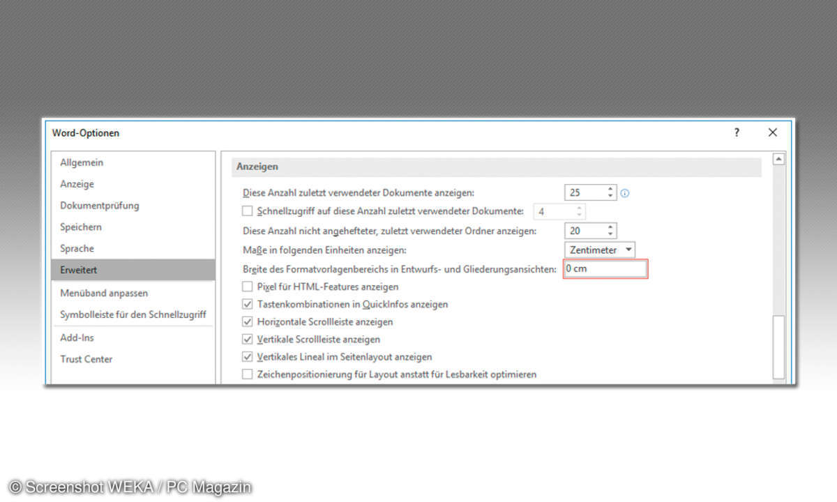 Word Formatvorlagenbereich ausblenden