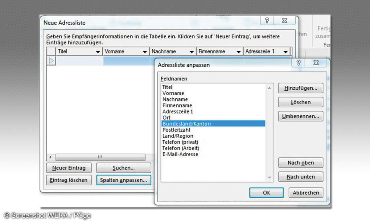 Neue Adressliste