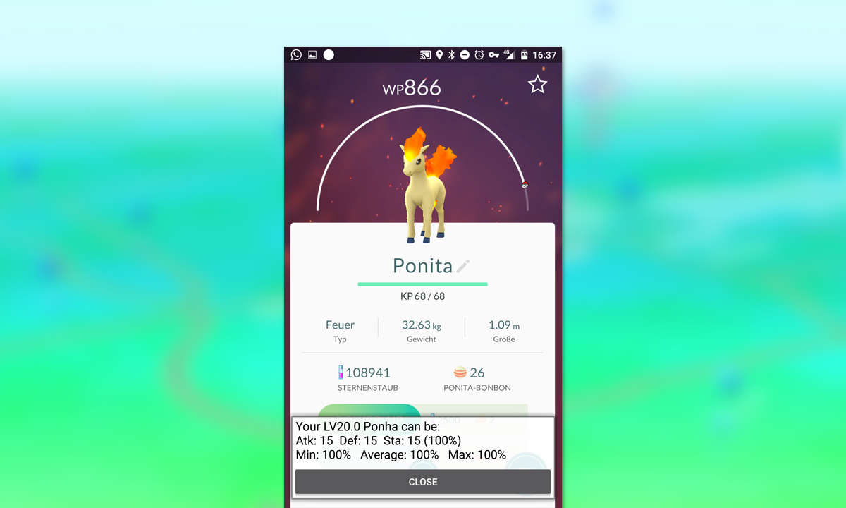 Pokémon GO IV Werte Perfektes Ponita