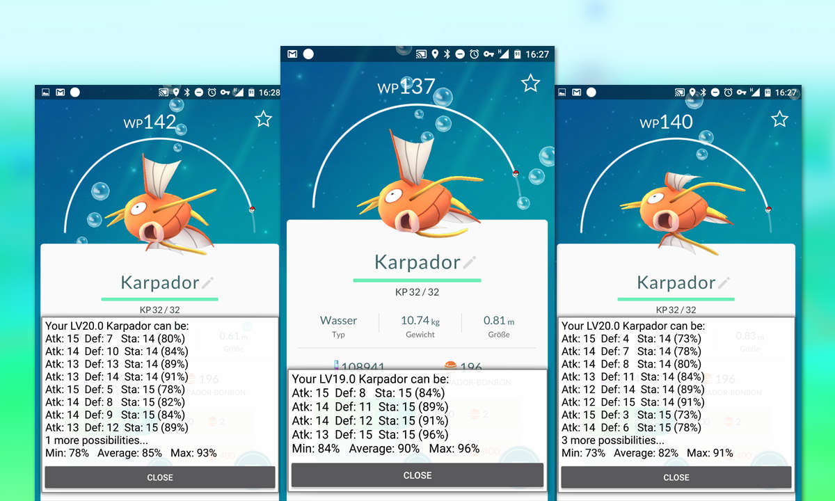 Pokémon GO IV Vergleich Karpador